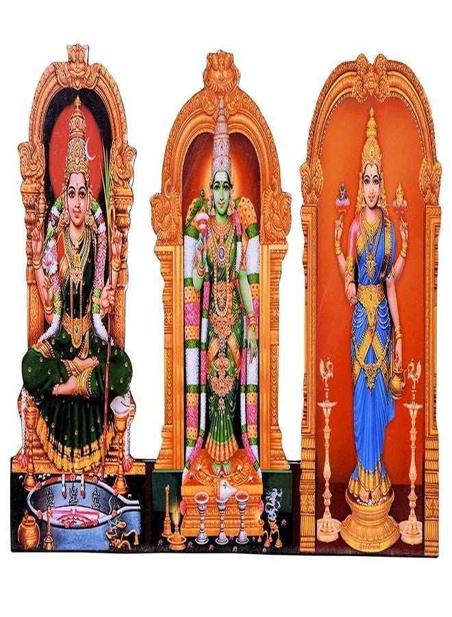 Vils Goddess Kanchi Kamakshi Madurai Meenakshi Kasi Visalakshi Divine Holy Blessing Wood & Plastic Photo Frame Cutout with Backstand for Pooja/Gift (8 inch X 4.5 inch) - Image 1
